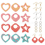 Spritewelry DIY Star & Rhombus & Heart Dangle Earring Making Kit, Including Acrylic Pendants, Iron Jump Rings, Brass Earring Hooks, Mixed Color, Pendant: 36~37x35~39x2~3mm, Hole: 1.5mm, 24pcs/set(DIY-SW0001-02)