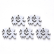 304 Stainless Steel Charms, Laser Cut, Brother and Sister, Stainless Steel Color, 13x15x1mm, Hole: 1mm(STAS-N092-81)