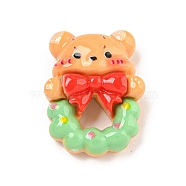 Christmas Animal Decoden Cabochons, Bear Christmas Wreath, 27x20.5x9.5mm(CRES-B022-07A)