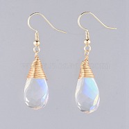 AB Color Half Electroplated Glass Dangle Earrings, with Brass Earring Hooks and Cardboard Jewelry Set Boxes, Teardrop, Golden, 44~47mm, Pin: 0.6mm(EJEW-JE03565)