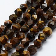 Natural Tiger Eye Beads Strands, Faceted, Round, 8x7mm, Hole: 1.5mm, about 49pcs/strand, 14.9 inch(38cm)(G-K184-03)