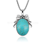Natural Turquoise Pendant Necklaces, Teardrop with Bowknot, 23.62 inch(60cm)(CA3400)