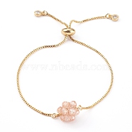Adjustable Brass Slider Bracelets, Bolo Bracelets, with Cubic Zirconia Woven Beads, Bisque, Inner Diameter: 1/4~3-1/8 inch(0.5~8cm)(BJEW-JB06014-03)