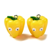 Cartoon Opaque Resin Vegetable Pendants, Funny Eye Bell Pepper Charms with Platinum Plated Iron Loops, Yellow, 22x20.5x19mm, Hole: 2mm(CRES-B018-07B)