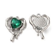 Glass Melting Heart Pendant, with Platinum Alloy Findings, Lead Free & Cadmium Free, Green, 20x15.5x5.5mm, Hole: 1.4mm(PALLOY-K001-077P-05)