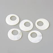 Freshwater Shell Pendants, Flat Round, Creamy White, 45x3mm, Hole: 1.5mm(SHEL-Q008-50)