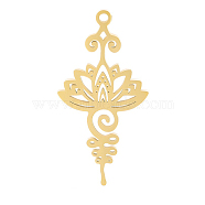 Stainless Steel Pendants, Lotus Charms, Golden, 34x17x1.5mm, Hole: 1.2mm(RELI-PW0002-06G)