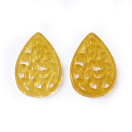 Carved Natural White Jade Pendants, Dyed, Teardrop, Goldenrod, 25x17x1~3mm, Hole: 1mm(G-L495-42B)