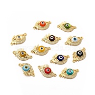 Rack Plating Real 18K Gold Plated Brass Micro Pave Clear Cubic Zirconia Connector Charms, Eye Links with Handmade Lampwork, Cadmium Free & Lead Free, Long-Lasting, Mixed Color, 15x26x4.5mm, Hole: 1.4mm(ZIRC-L102-08G)