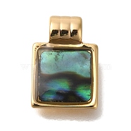 Brass Pendants, with Paua Shell, Square, Real 18K Gold Plated, 12.5x8.5x2mm, Hole: 2mm(KK-K389-036G)