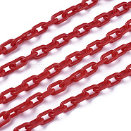 ABS Plastic Cable Chains, Oval, Red, 13.5~14x8x2mm, 14.9 inch~15.35 inch(38~39cm)/strand(X-KY-E007-02C)