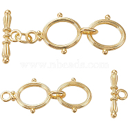 Brass Toggle Clasps, Long-Lasting Plated, Double Ring & Bar, Real 18K Gold Plated, 29.5x12x1.7mm, Hole: 2mm, 6 set/box(KK-BC0004-95)