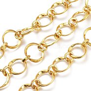 Alloy Twisted Oval & Octagon Link Chains, Long-Lasting Plated, Unwelded, Cadmium Free & Lead Free, with Spool, Twist Ring, Golden, Ring: 20.5x19x2.5mm, Hexagon: 10x10x2mm, about 32.8 Feet(10m)/roll(LCHA-H004-25G)