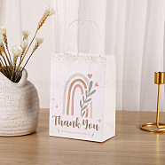 Kraft Paper Bags, with Handle, Gift Bags, Shopping Bags, Rectangle with Word Thank You, Grass Pattern, 15x8x21cm(PAAG-PW0001-117B)