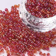 Round Glass Seed Beads, Transparent Colours Rainbow, Round, Red, 3mm(SEED-A007-3mm-165)