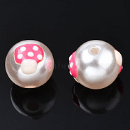 ABS Plastic Imitation Pearl Beads, with Enamel, Round with Mushroom, Hot Pink, 12x11mm, Hole: 2mm(KY-N015-106)