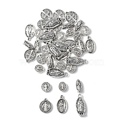 60Pcs 6 Style Tibetan Style Alloy Beads and Pendants, with Jesus and Latin Cross, For Easter, Antique Silver, 10~22x6~13x1.5~4mm, Hole: 1~1.8mm, 10pcs/style(TIBEB-TZ0001-01AS)