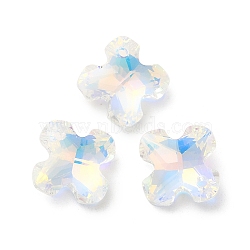 Electroplated Glass Pendants, Back Plated, Faceted, Clover Charms, Alice Blue, 14x14x6mm, Hole: 1.2mm(EGLA-M029-01-04)