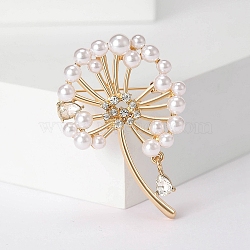 Dandelion Alloy Pave Crystal Rhinestone Brooch, with Imitation Pearl, Light Gold, 51x35mm(PW-WG21762-01)