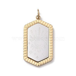 304 Stainless Steel Pendants, with Jump Ring, Hexagon Charm, Golden & Stainless Steel Color, 27x15x2mm, Hole: 3mm(STAS-F306-13G)