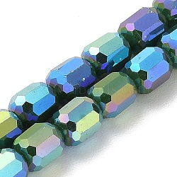 Electroplate Glass Beads Strands, Opaque Solid Color, AB Color Plated, Faceted, Column, Sea Green, 6x7~7.5mm, Hole: 1mm, about 72~73pcs/strand, 21.06~21.14''(53.5~53.7cm)(EGLA-D030-06G)