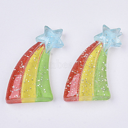 Resin Cabochons, with Glitter Powder, Meteor, Colorful, 32.5x19.5x6.5mm(CRES-T019-09)