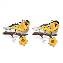 Bird and Flower Enamel Pin, Alloy Brooch for Backpack Clothes, Nickel Free & Lead Free, Light Golden, Yellow, 46x45mm(JEWB-N007-099)