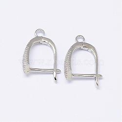 Brass Micro Pave AAA Cubic Zirconia Ear Harp Hoop Earring Findings,  with Latch Back Closure, Cadmium Free & Nickel Free & Lead Free, Real Platinum Plated, 18x11x1.5mm, Hole: 2mm, pin: 1mm(KK-F699-05P-NR)