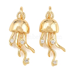 Brass Micro Pave Clear Cubic Zirconia Pendants, with Jump Ring, Jellyfish Charms, Golden, 17x9x5.5mm, Hole: 2.3mm, Jump Ring: 4x0.7mm(KK-Q085-03B-G)
