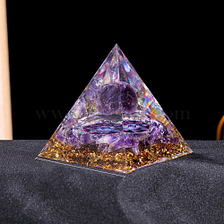 Resin Orgonite Pyramid Display Decorations, with Natural Amethyst, for Home Office Desk, 60mm(G-PW0004-55I)