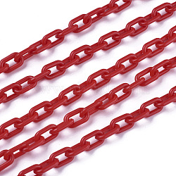 ABS Plastic Cable Chains, Oval, Red, 13.5~14x8x2mm, 14.9 inch~15.35 inch(38~39cm)/strand(X-KY-E007-02C)
