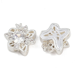 Brass Pave Cubic Zirconia Multi-strand Links, Long-Lasting Plated, Flower, Silver Color Plated, Clear, 13x11.5x6mm, Hole: 1.9mm(ZIRC-F145-02S-02)