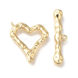 Brass Toggle Clasps, Heart, Real 18K Gold Plated, Heart: 21x20x3.5mm, Hole: 1.6mm, Bar: 7.5x30x3.5mm, hole: 1.6mm(KK-H480-01G)