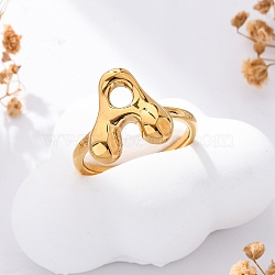 304 Stainless Steel Open Cuff Rings for Women, Letter, Real 18K Gold Plated, Letter A, 13~14x7~15mm(RJEW-M060-01G-01)