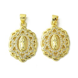 Brass Micro Pave Cubic Zirconia Pendants, Real 18K Gold Plated, Oval, 25.5x17.5x3mm, Hole: 4x3mm(KK-H472-53C-G)