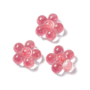 Translucent Acrylic Cabochons, with Glitter Powder, 5-Petal Flower, Red, 24.5x25x12.5mm