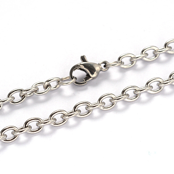 201 Stainless Steel Cable Chains Necklaces, with Lobster Claw Clasps, Stainless Steel Color, 22.04 inch(56cm), 4mm
