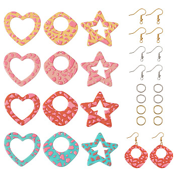 Spritewelry DIY Star & Rhombus & Heart Dangle Earring Making Kit, Including Acrylic Pendants, Iron Jump Rings, Brass Earring Hooks, Mixed Color, Pendant: 36~37x35~39x2~3mm, Hole: 1.5mm, 24pcs/set
