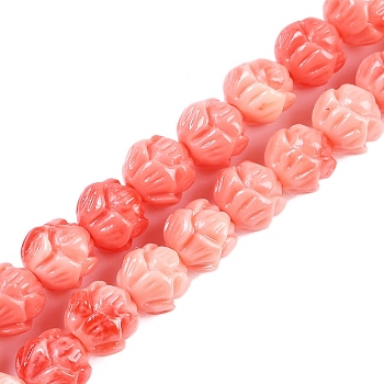 Synthetic Shell Dyed Carved Beads Strands, Flower, Light Coral, 6mm, Hole: 1.2mm, about 60pcs/strand, 13.58 inch(34.5cm)