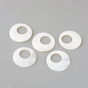 Freshwater Shell Pendants, Flat Round, Creamy White, 45x3mm, Hole: 1.5mm