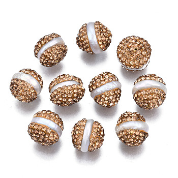 Polymer Clay Rhinestone Beads, with Natural Freshwater Pearl, Acorn, Chocolate, PP13(1.9~2mm), 10.5~13.5x11~12.5mm, Hole: 0.5~0.7mm