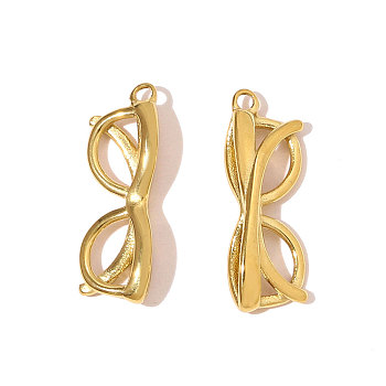 304 Stainless Steel Pendants, Hand Polished Glasses Charms, Ion Plating(IP), Real 18K Gold Plated, 22x8mm