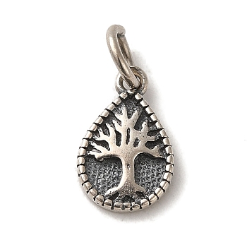 925 Sterling Silver Teardrop with Tree of Life Charms, with Jump Rings & 925 Stamp, Antique Silver, 13x8x1mm, Hole: 3mm