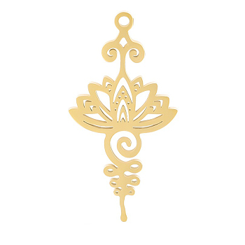 Stainless Steel Pendants, Lotus Charms, Golden, 34x17x1.5mm, Hole: 1.2mm