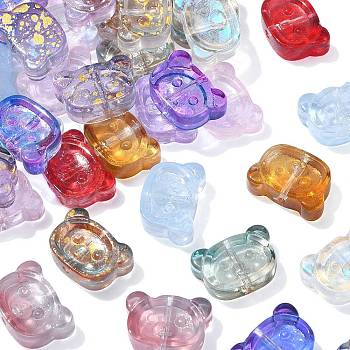 100Pcs Spray Painted Transparent Glass Beads, Bear, Mixed Color, 10x14.5x5mm, Hole: 1.2mm