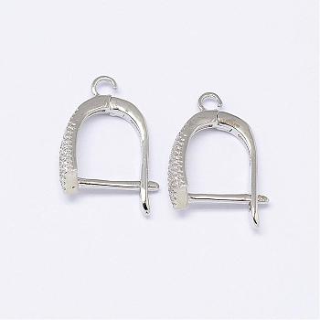Brass Micro Pave AAA Cubic Zirconia Ear Harp Hoop Earring Findings,  with Latch Back Closure, Cadmium Free & Nickel Free & Lead Free, Real Platinum Plated, 18x11x1.5mm, Hole: 2mm, pin: 1mm