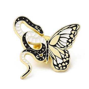 Snake & Flower & Butterfly Enamel Pins, Totem Badge, Golden Alloy Brooch for Backpack Clothes, Black, 29x30x1.5mm