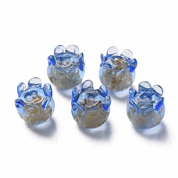 Handmade Gold Foil Lampwork Beads, Jellyfish, Dodger Blue, 8.5~9.5x8.5mm, Hole: 1~1.5mm