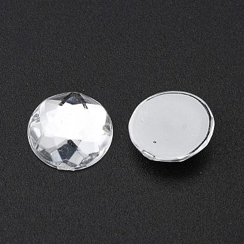 Acrylic Rhinestone Flat Back Cabochons, Faceted, Half Round, White, about 12mm in diameter, 4mm thick