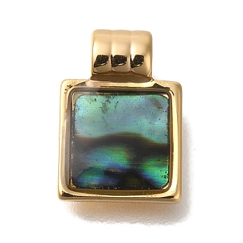 Brass Pendants, with Paua Shell, Square, Real 18K Gold Plated, 12.5x8.5x2mm, Hole: 2mm